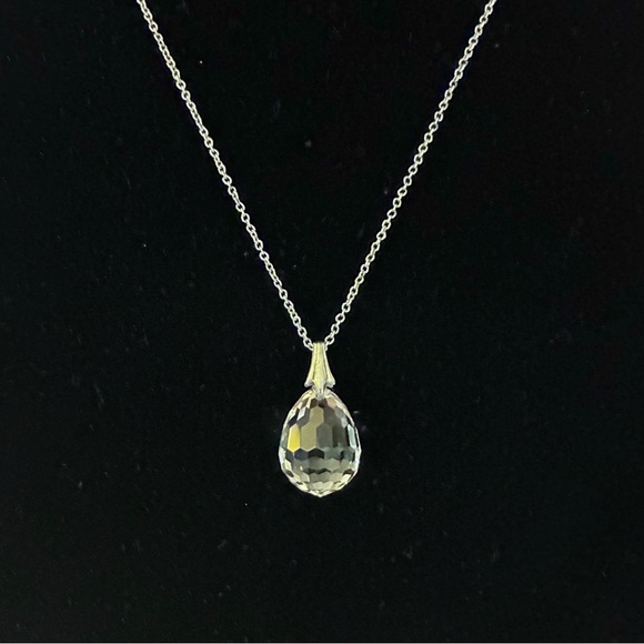 Vintage 925 Italy CW Sterling Silver Faceted Crystal Drop Necklace - Picture 1 of 5